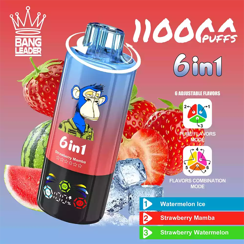 Bang Leader 110K Vape Big Puff Monkey 6 In 1 Multi Flavor Rechargeable Vape 3 Bang Leader 110K Vape Watermelon Ice & Strawberry Mamba & Strawberry Watermelon