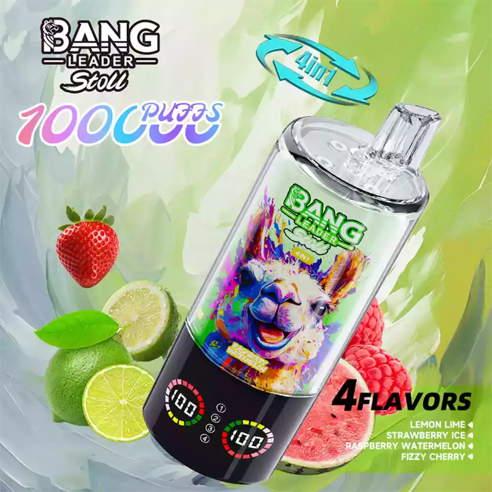 Bang Leader 100K Vape Big Puff 4 In 1 Multi Flavor Rechargeable Vape 10 Bang Leader Vape 100K Puff 4 in 1 Vape Lemon Lime & Strawberry Ice & Raspberry Watermelon & Fizzy Cherry