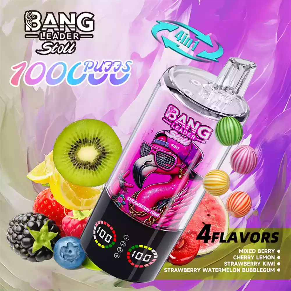 Bang Leader 100K Vape Big Puff 4 In 1 Multi Flavor Rechargeable Vape 8 Bang Leader Vape 100K Puff 4 in 1 Vape Mixed Berry & Cherry Lemon & Strawberry Kiwi & Strawberry Watermelon Bubblegum