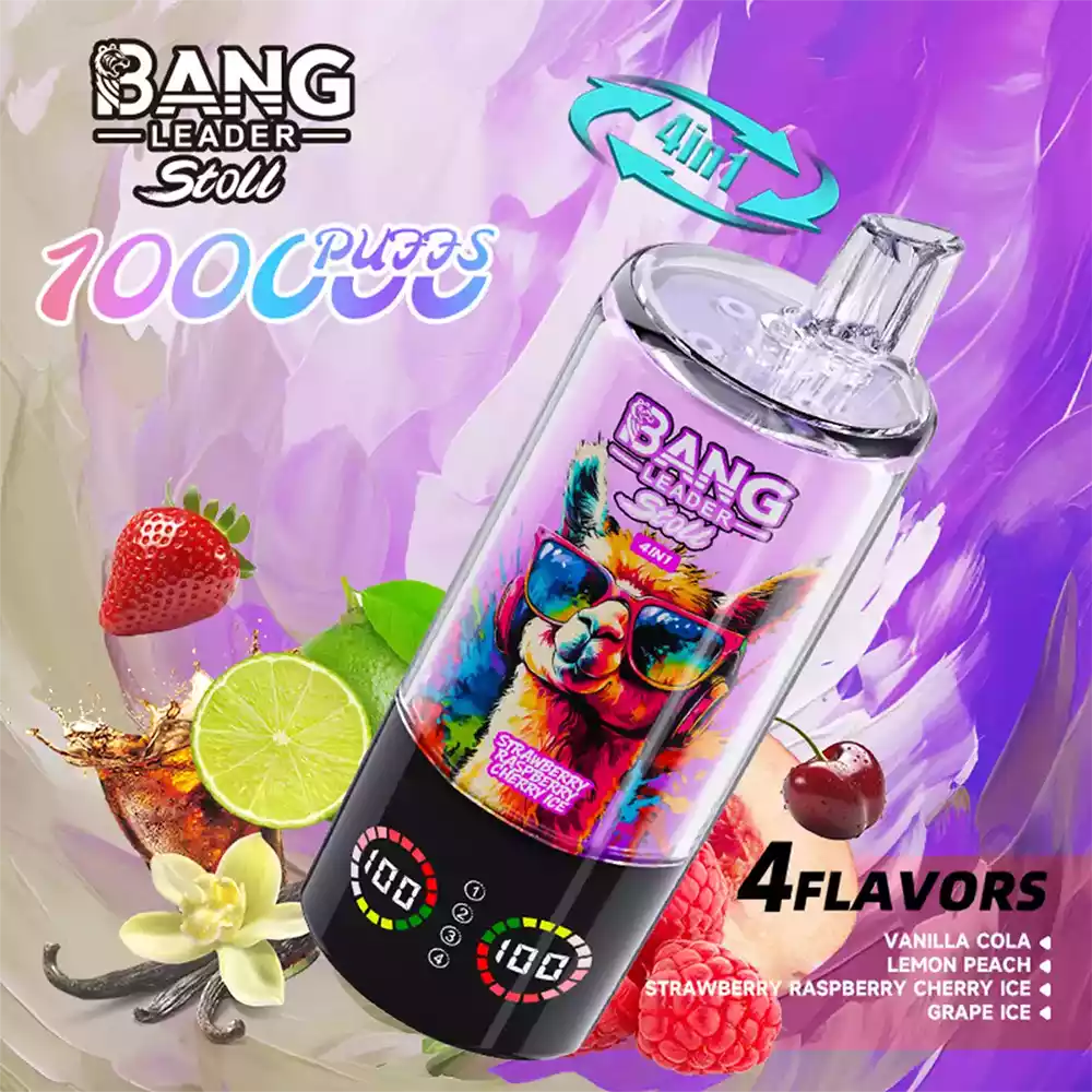 Bang Leader 100K Vape Big Puff 4 In 1 Multi Flavor Rechargeable Vape 3 Bang Leader Vape 100K Puff 4 in 1 Vape Vanilla Cola & Lemon Peach & Strawberry Raspberry Cherry Ice & Grape Ice