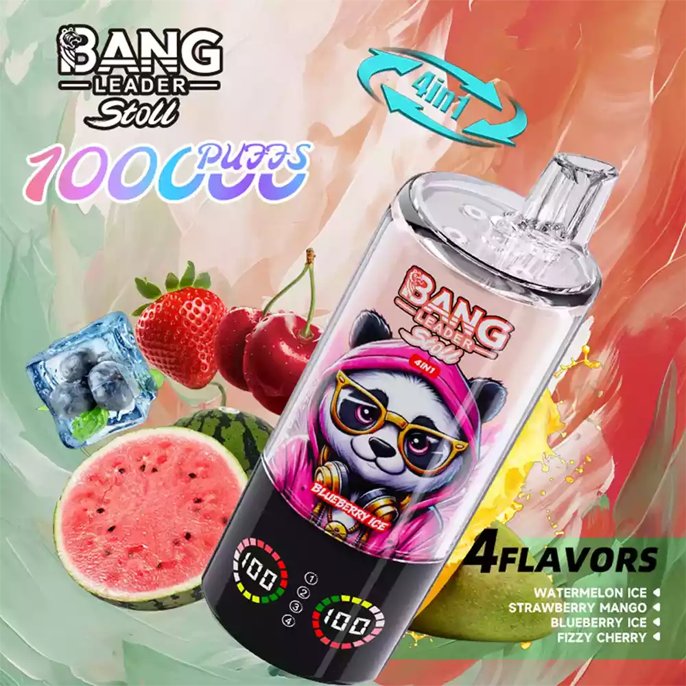 Bang Leader 100K Vape Big Puff 4 In 1 Multi Flavor Rechargeable Vape 11 Bang Leader Vape 100K Puff 4 in 1 Vape Watermelon Ice & Strawberry Mango & Blueberry Ice & Fizzy Cherry