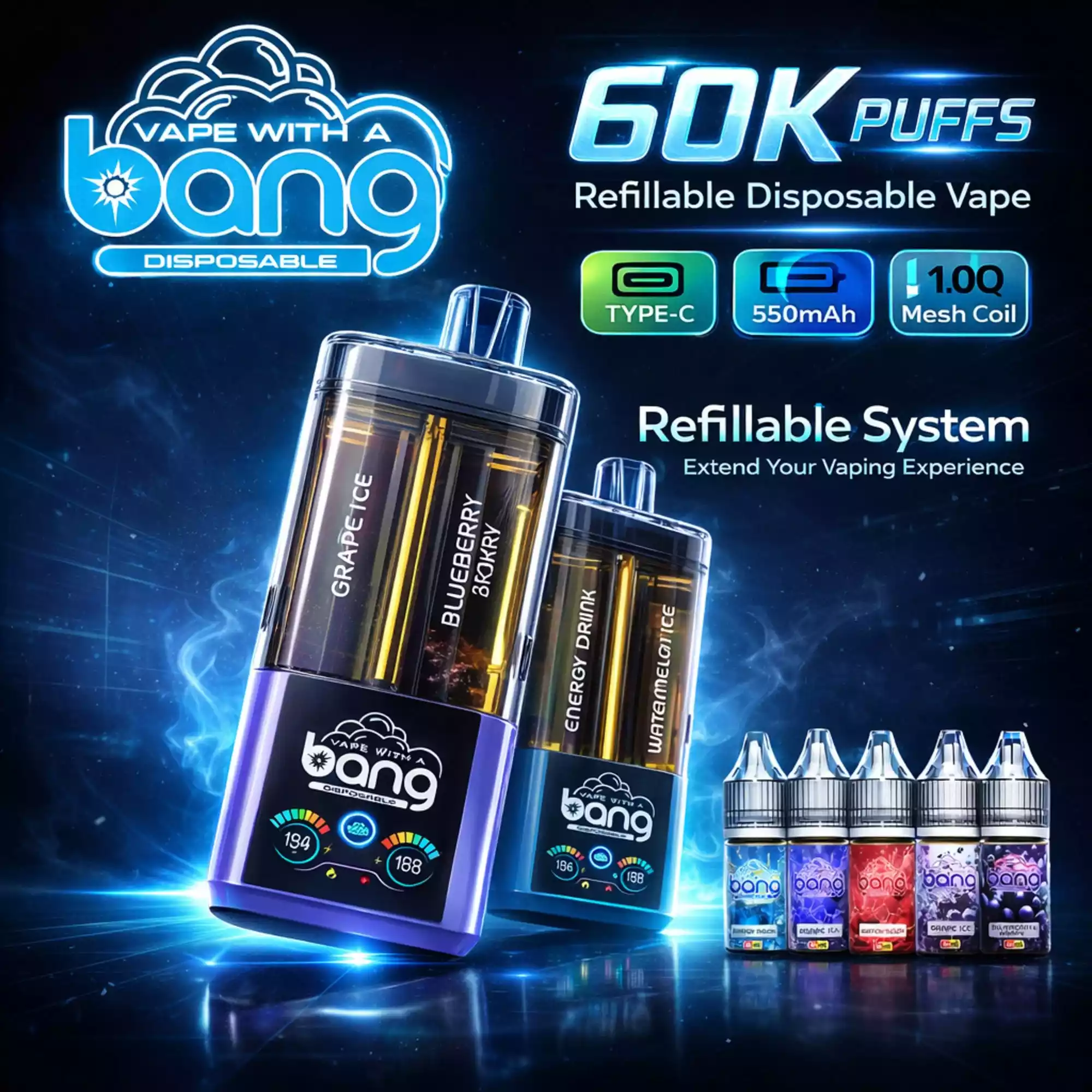Bang Vape Refillable 60K 2 in 1 Crystal Rechargeable Vape