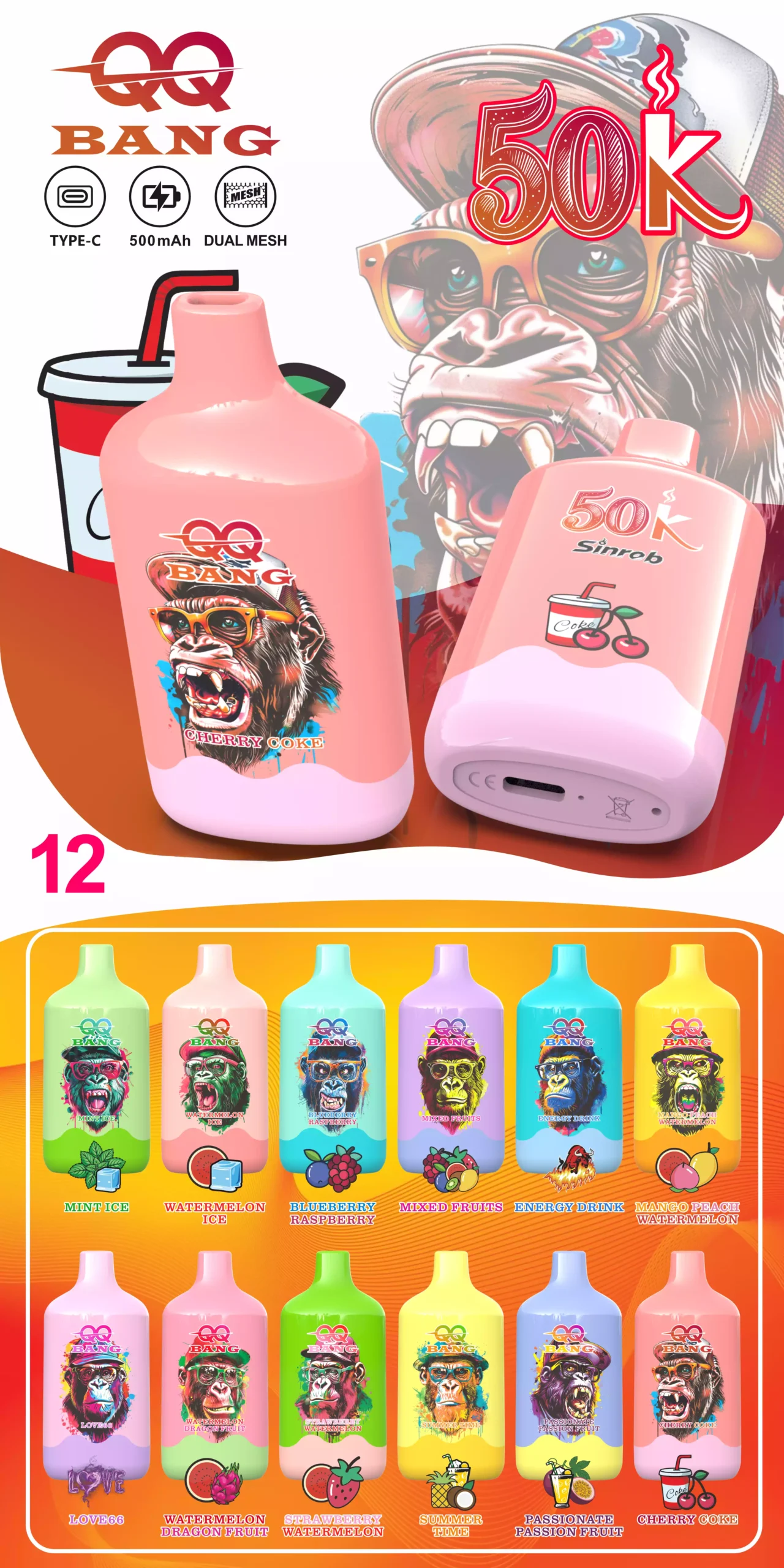 QQ BANG Vape 50K Rechargeable Monkey Vape