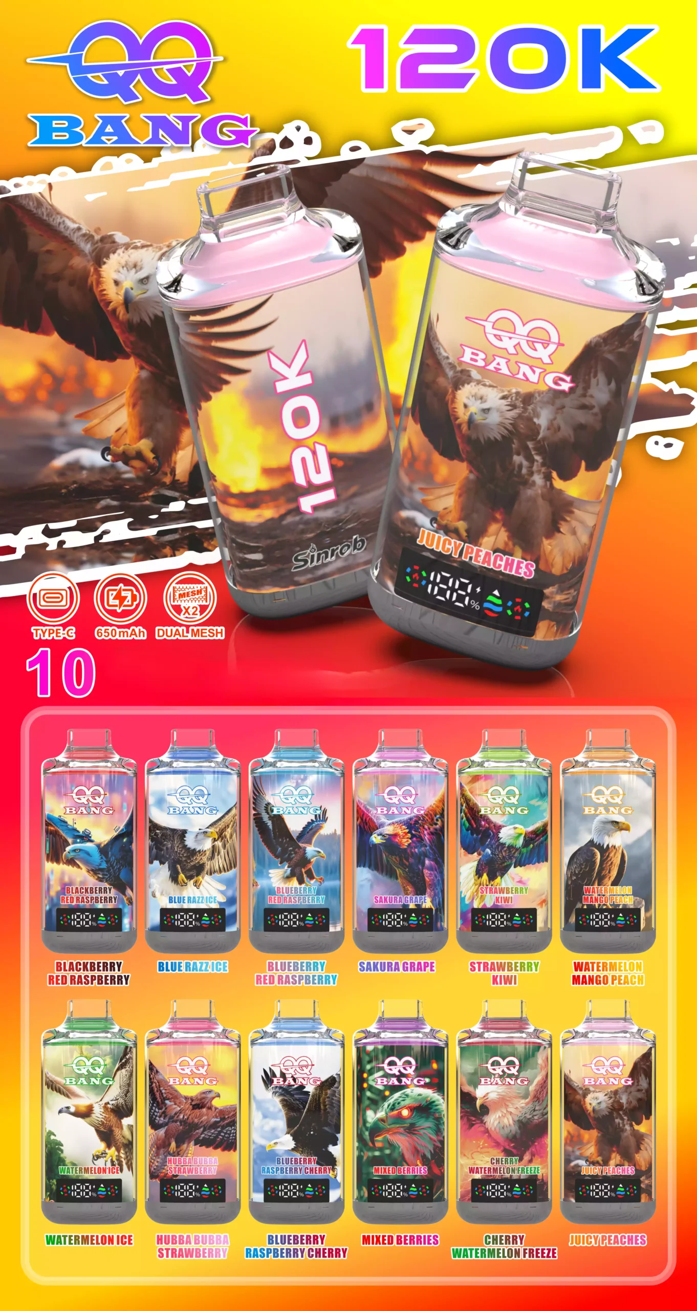QQ Bang Vape 120K Rechargeable Smart Screen Vape