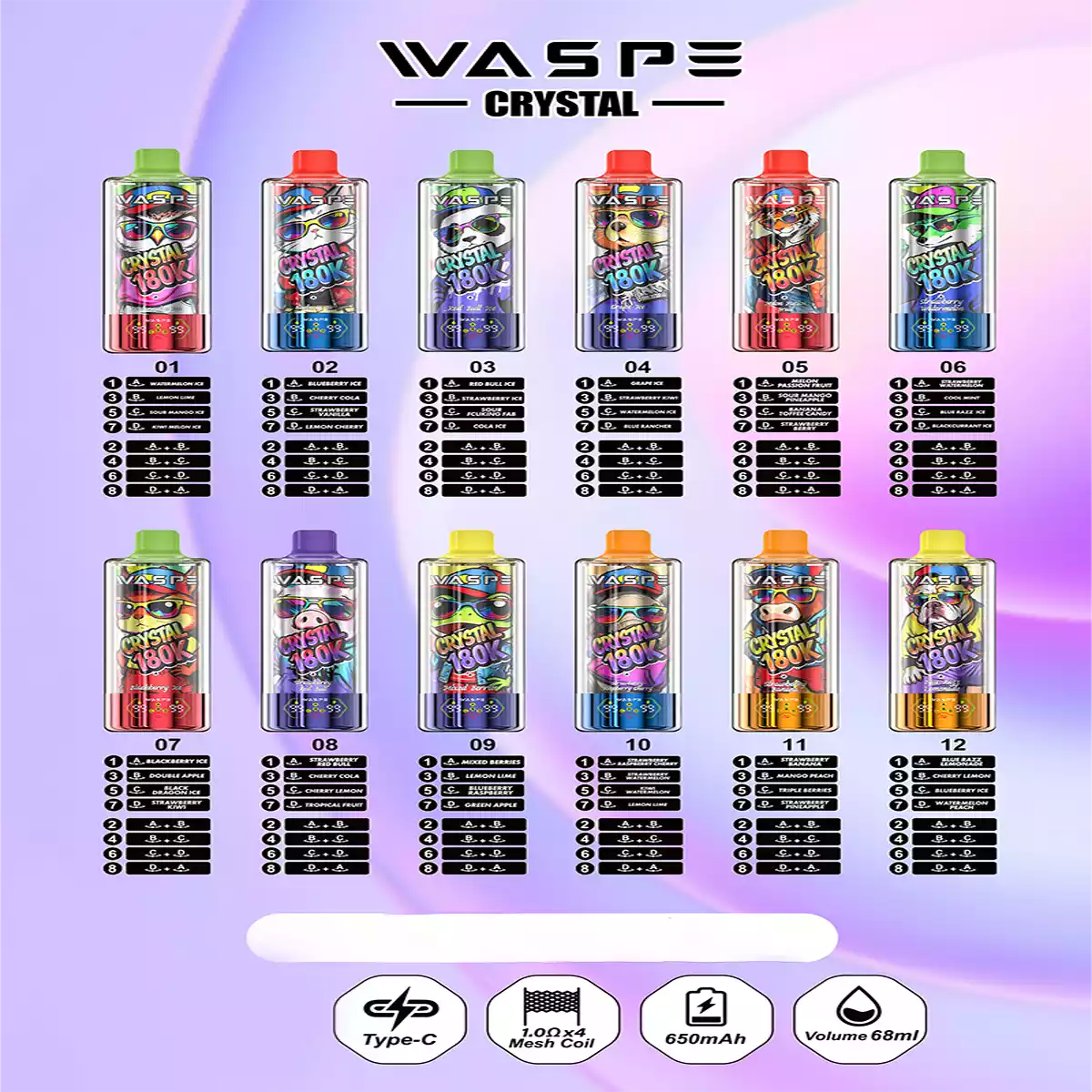 Waspe Vape Crystal 8 in 1 180K