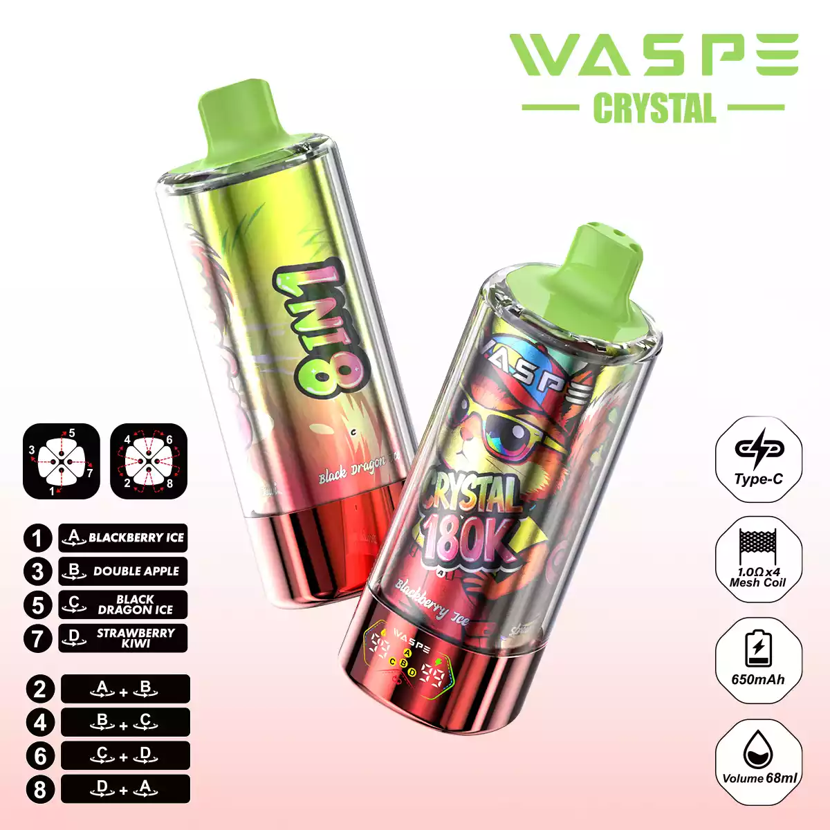 Waspe Vape Crystal 8 in 1 180K