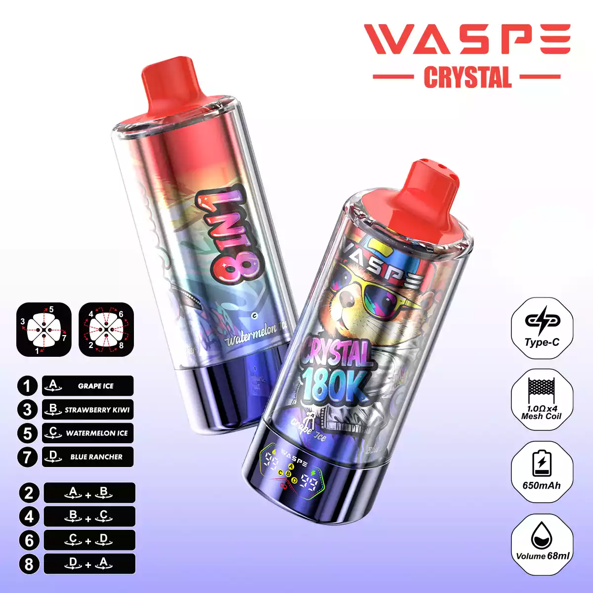 Waspe Vape Crystal 8 in 1 180K