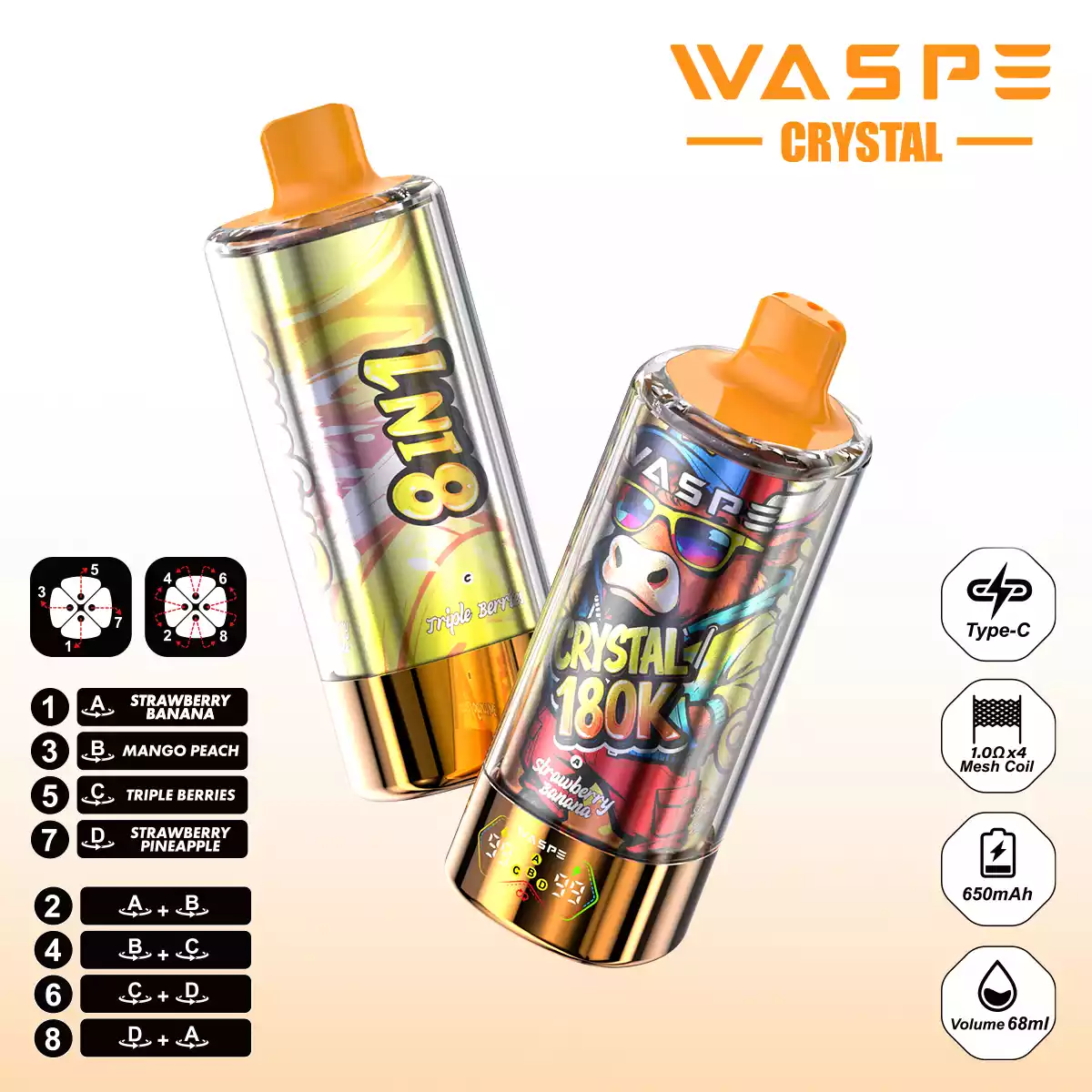 Waspe Vape Crystal 8 in 1 180K