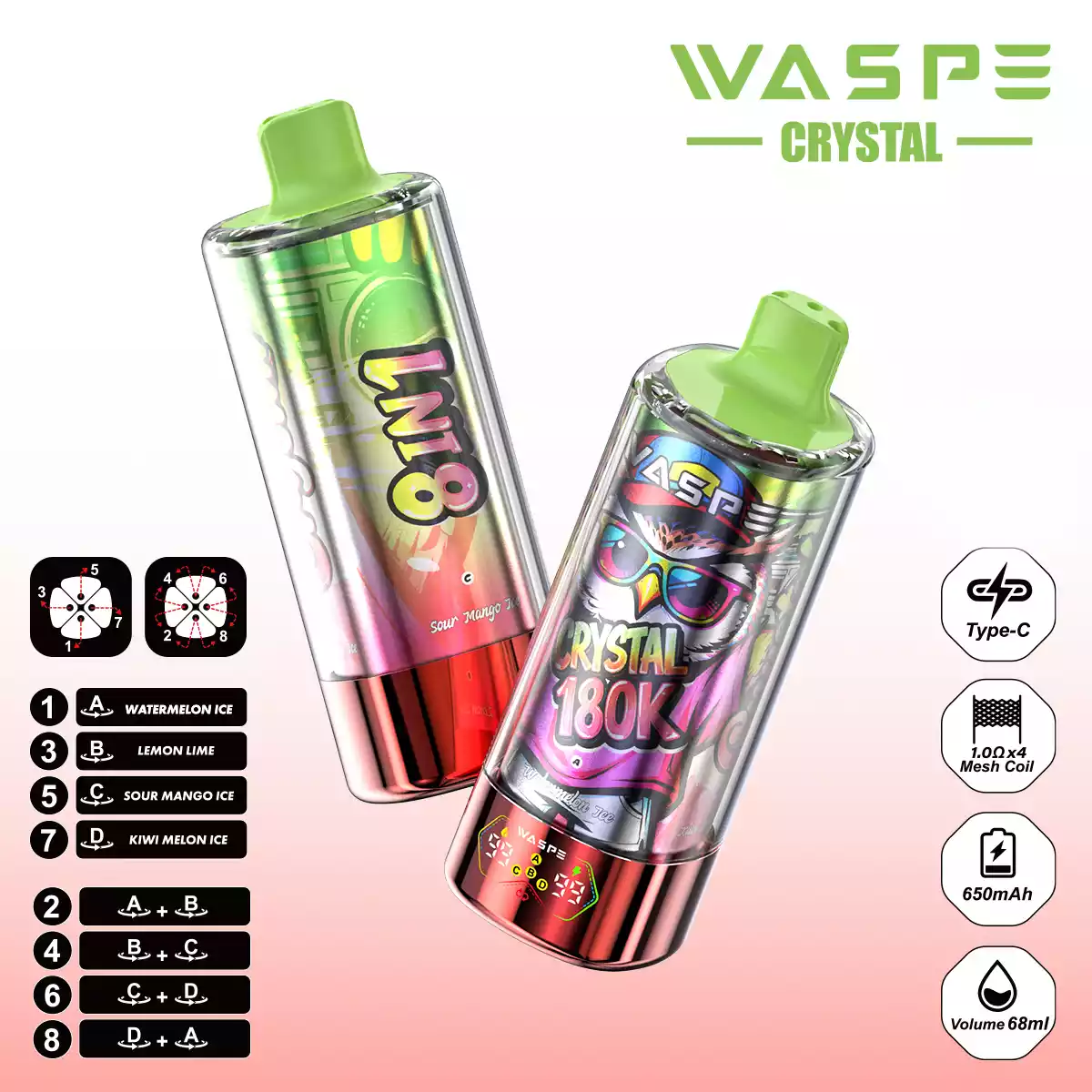 Waspe Vape Crystal 8 in 1 180K