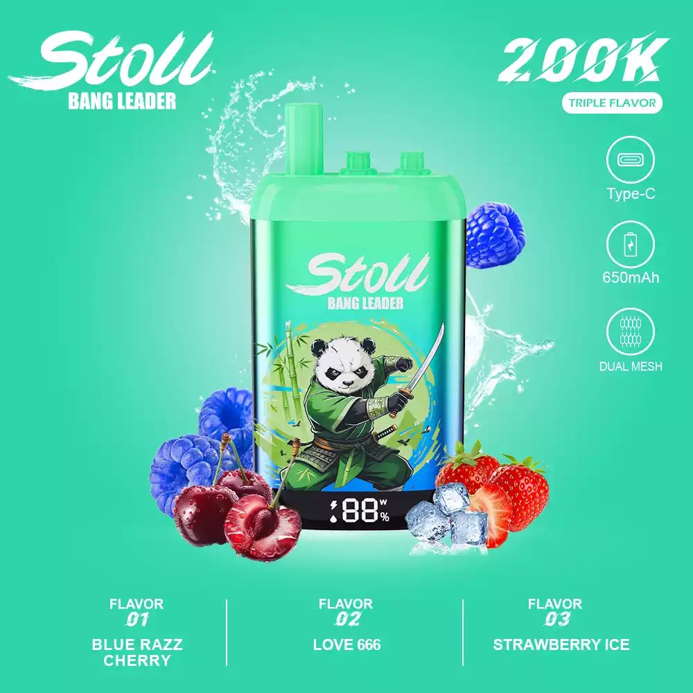 Bang Leader Vape 200K Puff 3 i 1 Smags Mesh Coil Vape 13 Bang Leader Vape 200K Puff 3 i 1 Smag Blå Razz Kirsebær & Kærlighed 666 & Jordbær Is