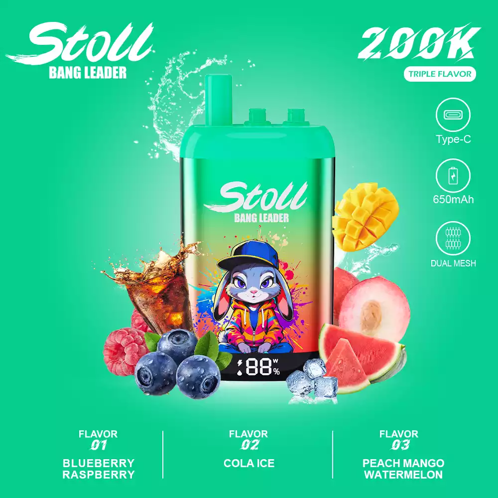 Bang Leader Vape 200K Puff 3 i 1 Smags Mesh Coil Vape 11 Bang Leader Vape 200K Puff 3 i 1 Smag Blåbær Hindbær & Cola Is & Fersken Mango Vandmelon