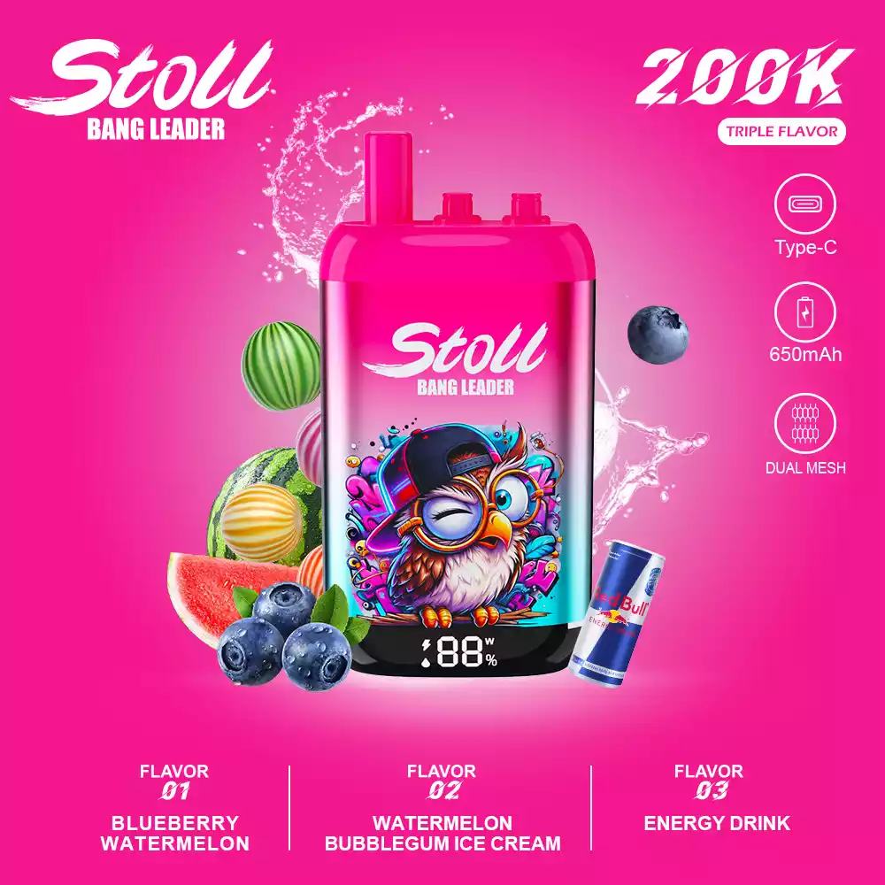 Bang Leader Vape 200K Puff 3 i 1 Smag Mesh Coil Vape 10 Bang Leader Vape 200K Puff 3 i 1 Smag Blåbær Vandmelon & Vandmelon Bubblegum Is Cream & Energidrik