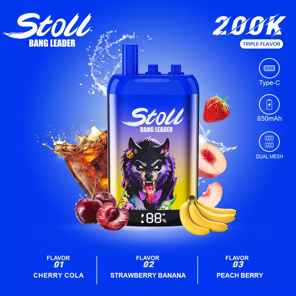 Bang Leader Vape 200K Puff 3 i 1 Smag Mesh Coil Vape 9 Bang Leader Vape 200K Puff 3 i 1 Smag Kirsebær Cola & Jordbær Banan & Fersken Bær