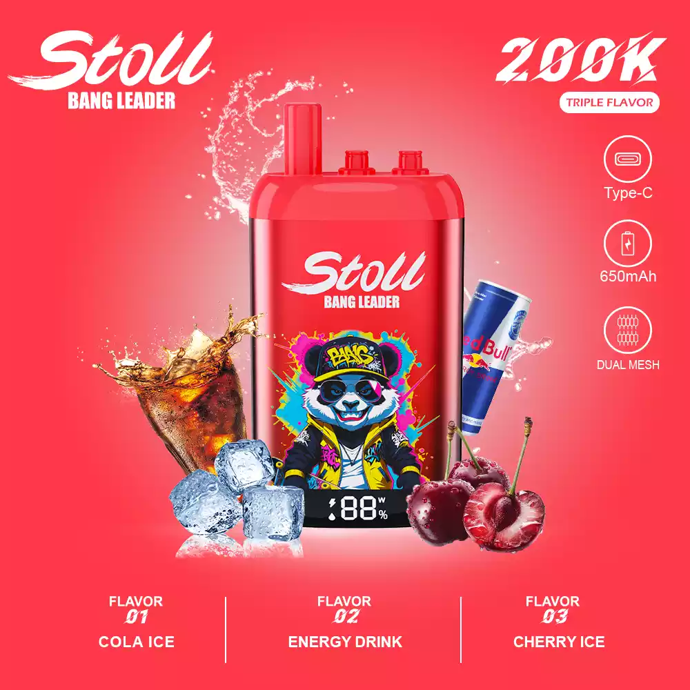 Bang Leader Vape 200K Puff 3 i 1 Smag Mesh Coil Vape 8 Bang Leader Vape 200K Puff 3 i 1 Smag Cola Is & Energidrik & Kirsebær Is