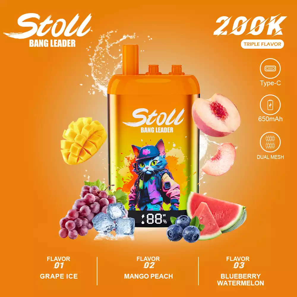 Bang Leader Vape 200K Puff 3 i 1 Smag Mesh Coil Vape 7 Bang Leader Vape 200K Puff 3 i 1 Smag Drue Is & Mango fersken & Blåbær Vandmelon