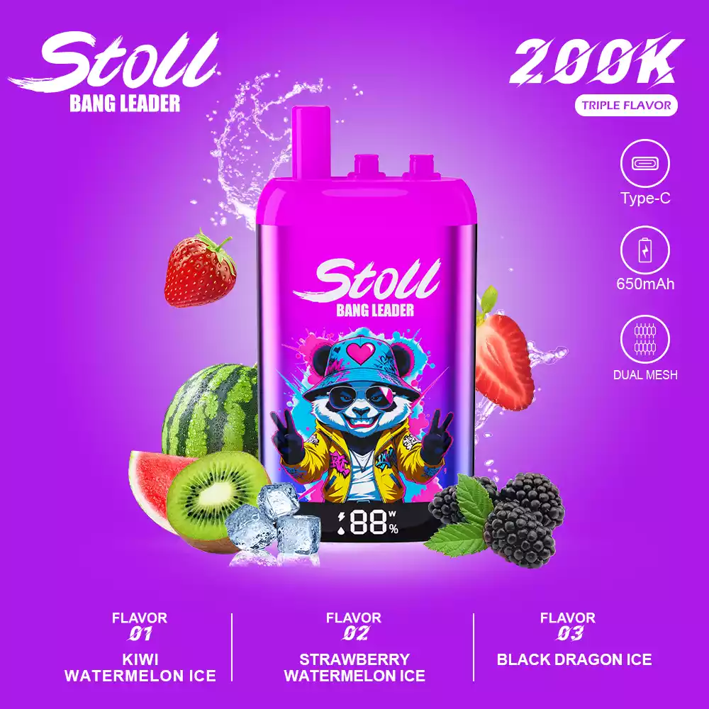 Bang Leader Vape 200K Puff 3 i 1 Smag Mesh Coil Vape 6 Bang Leader Vape 200K Puff 3 i 1 Smag Kiwi Vandmelon Is & Jordbær Vandmelon Is & Black Dragon Is