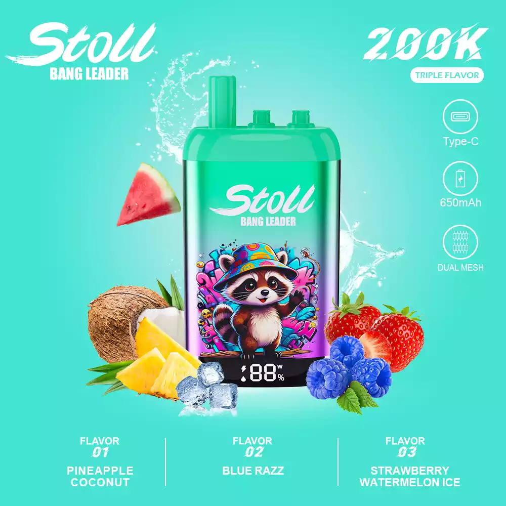 Bang Leader Vape 200K Puff 3 i 1 Smag Mesh Coil Vape 5 Bang Leader Vape 200K Puff 3 i 1 Smag Ananas Kokosnut & Blå Razz & Jordbær Vandmelon Is
