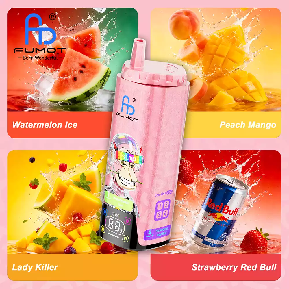 RandM Vape 4 in 1 Vape 80K Puff Watermelon Ice & Peach Mango & Lady Killer & Strawberry Red Bull