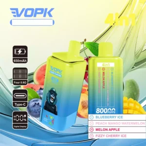Vopk Vape 80K Puff 4 in 1 Vape Blueberry Ice & Peach Mango Watermelon & Melon Apple & Fizzy Cherry Ice